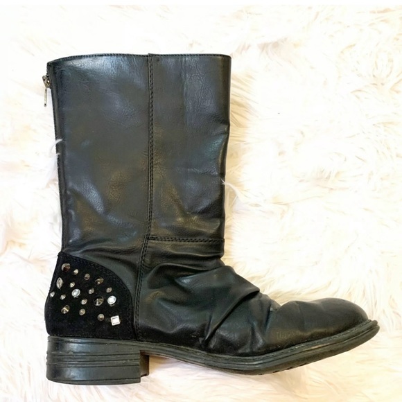 BCBG Paris Amy Black Leather Studded Moto Boots - Picture 3 of 8